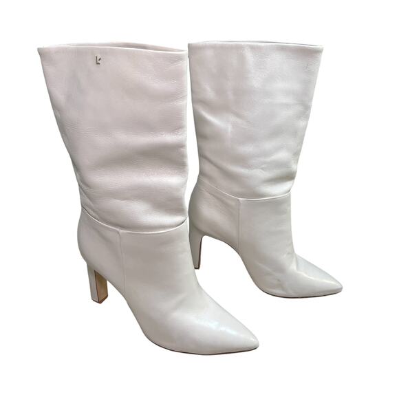 Larroude Cindy Heeled Pointed Toe Boot In Ivory Leather Size 10 - Picture 4 of 11
